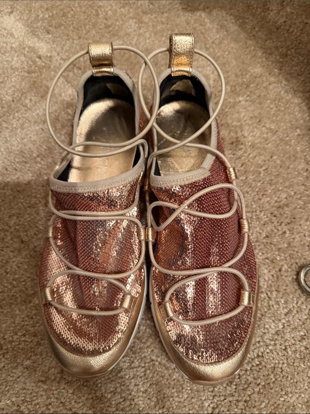 Jimmy Choo Rose Gold Sequin Slip-On Sneakers